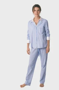 Женская голубая пижама в полоску (рубашка, брюки) Голубой L womensecret 4852094