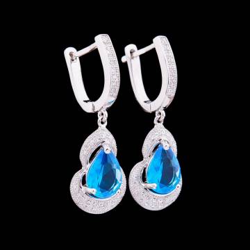 Серьги с синими фианитами с032 Серьги с синими фианитами с032