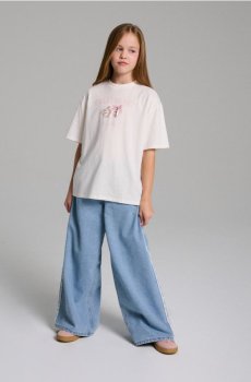 Бавовняна футболка з написом - кремовий