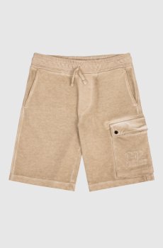 Детские шорты цвета хаки с вышивкой логотипа