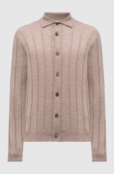 Коричневый кардиган из шерсти и кашемира в рубчик