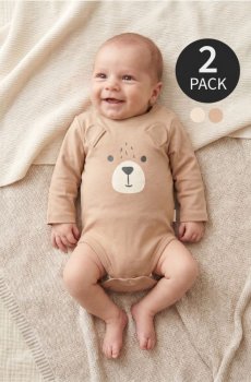 Бавовняне боді з мотивом ведмедика 2 pack - бежевий