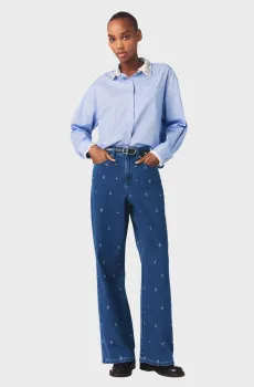 Женские синие джинсы с узором Синий 40 MAJE MFPJE00790_Blue