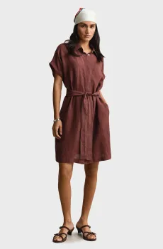 Женское коричневое льняное платье SLEEVE Коричневый 36 Gant 4503514