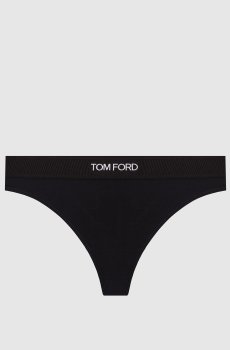 Черные трусики-тонг с логотипом узором