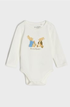 Бавовняне боді з принтом Peter Rabbit - білий