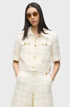 Женский жемчужный твидовый жакет в клетку BOUCLE Жемчужный 46 Karl Lagerfeld B2W14003