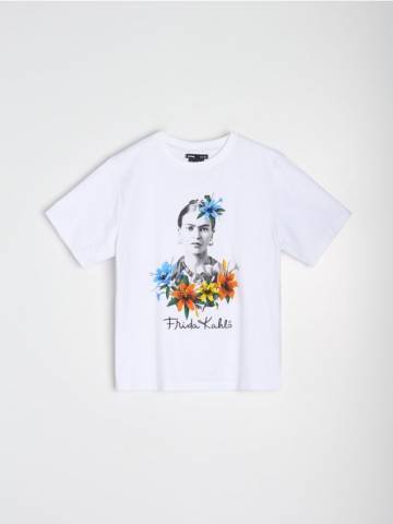 Бавовняна футболка з принтом Frida Kahlo - білий Бавовняна футболка з принтом Frida Kahlo - білий