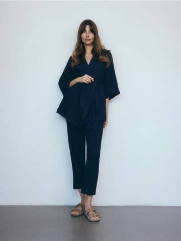 Reserved - Штани з бавовняного мусліну - темно-синій - 730DF-59X