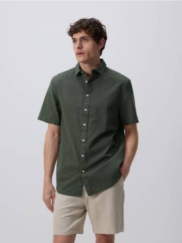 Reserved - Сорочка regular з високим вмістом льону - темно-зелений - 344CA-79X