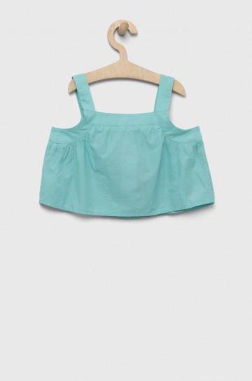 Детская хлопковая блузка United Colors of Benetton цвет бирюзовый однотонная Детская хлопковая блузка United Colors of Benetton цвет бирюзовый однотонная