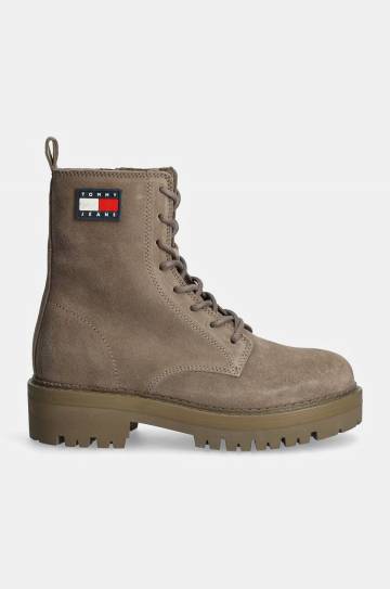 Полусапожки Tommy Jeans TJW URBAN LACE UP SUEDE женские цвет бежевый на плоском ходу EN0EN02630 Полусапожки Tommy Jeans TJW URBAN LACE UP SUEDE женские цвет бежевый на плоском ходу EN0EN02630