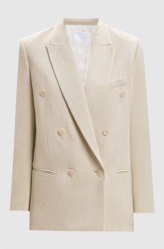 двубортный жакет цвета айвори с льном