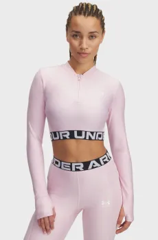 Женский розовый лонгслив HeatGear Rib 1/4 Zip LS Розовый L Under Armour 1388692-647