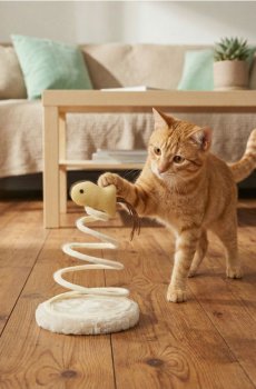 Іграшка для кота з мотивом черв’яка на пружині - бежевий