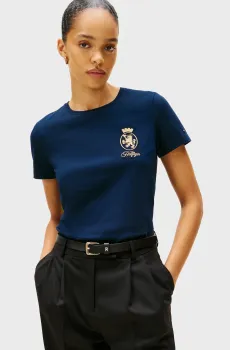 Женская темно-синяя футболка GOLD CREST Синий S Tommy Hilfiger WW0WW46153