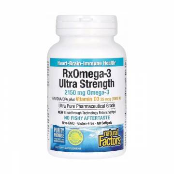 Омега-3 ультра и витамин D3 Natural Factors RxOmega-3 Ultra Strength with Vitamin D3, 2150 мг и 25 мкг, 60 гелевых капсул Омега-3 ультра и витамин D3 Natural Factors RxOmega-3 Ultra Strength with Vitamin D3, 2150 мг и 25 мкг, 60 гелевых капсул