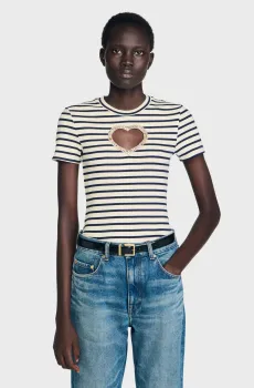 Женский джемпер в полоску Разноцветный M Sandro SFPTS01713_Ecru