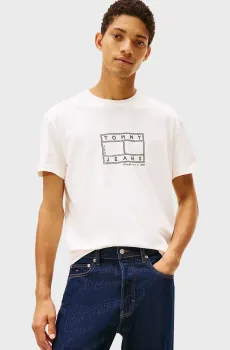 Мужская белая футболка CENTER FLAG Белый L Tommy Jeans DM0DM22317