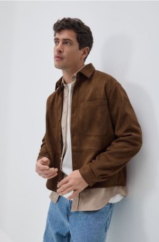 Reserved - Сорочкова куртка з екошкіри під замшу - золотисто-коричневий - 525EF-82X