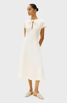 Женское белое платье LINEN VIS KNOT TIE S/S DRESS Белый S Tommy Hilfiger WW0WW44659