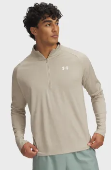 Мужская бежевая спортивная кофта UA Tech Textured 1/2 Zip Бежевый S Under Armour 1382797-299
