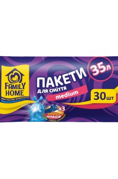 Пакеты для мусора Family Home Medium голубые, 45*55 см, 35 л, 30 шт