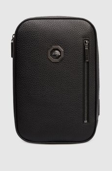 Черная кожаная сумка-слинг с эмблемой с рутениевым покрытием