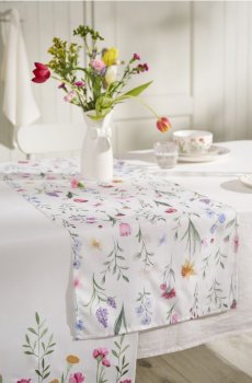 Доріжка на стіл з квітковим мотивом - білий