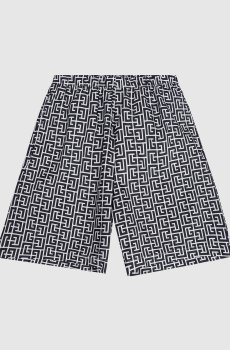 Детские черные шорты для плавания в брендовый принт