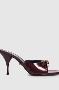 Бордовые кожаные лакированные мюли Opera Bow