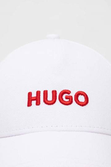 Хлопковая кепка HUGO цвет белый с аппликацией Хлопковая кепка HUGO цвет белый с аппликацией