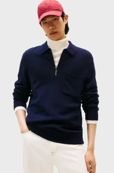 Мужское темно-синее шерстяное поло LAMBSWOOL Синий S Tommy Hilfiger MW0MW40437