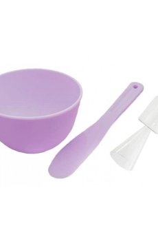 Мисочка с лопаткой и мерной ложкой для косметических продуктов Cosmo Shop фиолетовая, 13 см (CS099V)