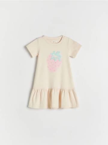 Reserved - Бавовняна сукня з оборкою по низу - нюдовий - 266DA-02X