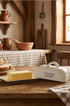 Маслянка з контрастною облямівкою та написом - білий