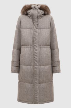 Коричневая куртка из шерсти и кашемира с мехом соболя