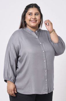 Style Quotient Women Plus Size Smart Fit Solid Mandarin Collar Casual Shirt