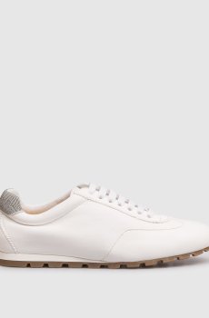 Белые кожаные кроссовки с цепочкой мониль