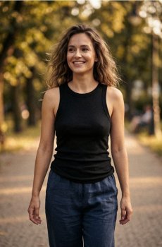 Базовий бавовняний топ з пружками - чорний