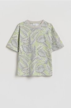 Reserved - Бавовняна футболка з принтом - блідо-зелений - 664KZ-07X