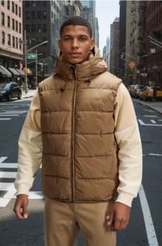 Квітований пuffer жилет з капюшоном - бежевий
