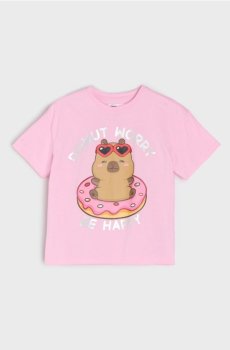 Бавовняна футболка з принтом капібари - пастельний рожевий