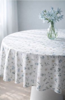 Кругла скатертина з рослинним мотивом - зелений