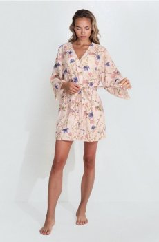 Віскозний халат з квітковим візерунком і поясом - рожевий