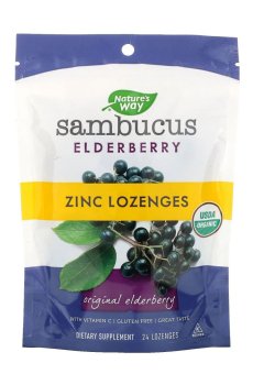 Цинк Natures Way Sambucus Elderberry Zinc Lozenges, Pepper Mint, 24 леденцов