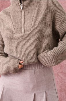 Светр half-zip з домішкою вовни - кавовий
