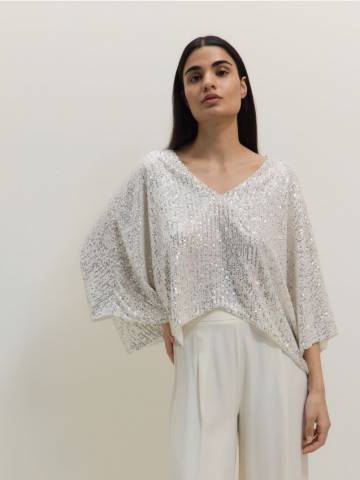 Reserved - LADIES` PONCHO - білий - 518EN-00X Reserved - LADIES` PONCHO - білий - 518EN-00X
