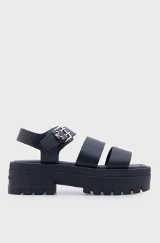 Женские черные кожаные сандалии STRAPS Черный 38 Tommy Jeans EN0EN02944
