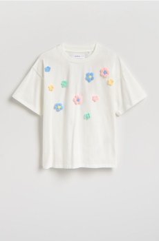 Reserved - Бавовняна футболка з 3D аплікацією - кремовий - 152HU-01X